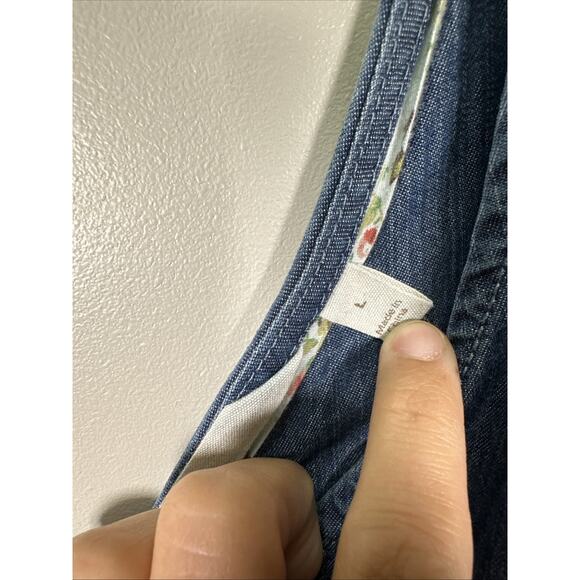 Soft Surroundings Midi Dress L Blue Take A‎ Twirl Chambray V-Neck A Line Y2K - Picture 5 of 9